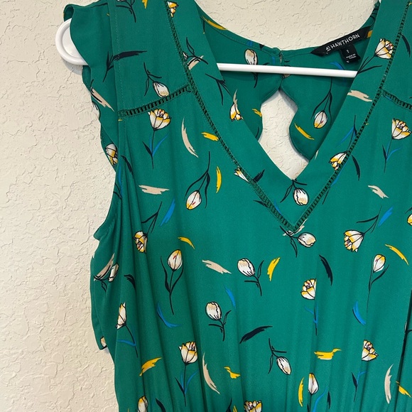 Bohemian Cottagecore 41 Hawthorn Green Floral V-Neck Sleeveless Dress - Picture 3 of 8